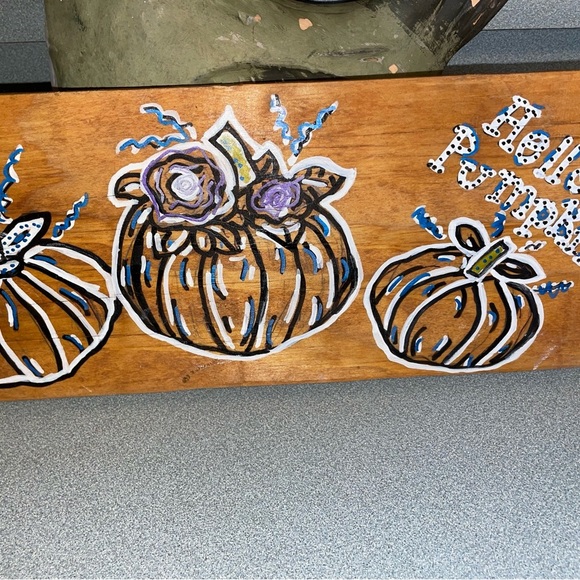 Rustic Pumpkin Wall Art with Blue Accents - Picture 2 of 4